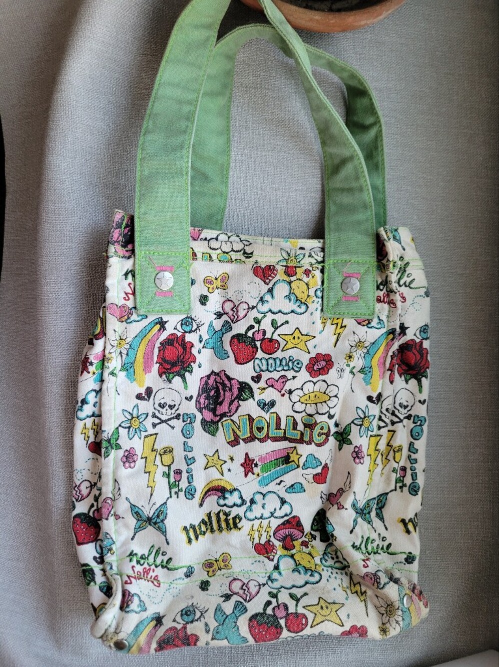 Y2K Nollie Colorful Doodle Canvas Shoulder Bag Mushroom Rainbow Grunge 12x10